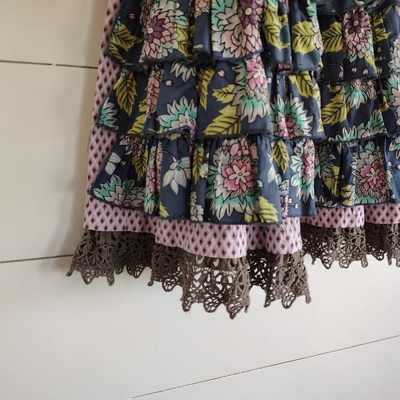 Girl's Mustard Pie Pink Brown Stripe Floral Tiered Tie Back Layered Dress Sz 10 - Picture 2 of 8